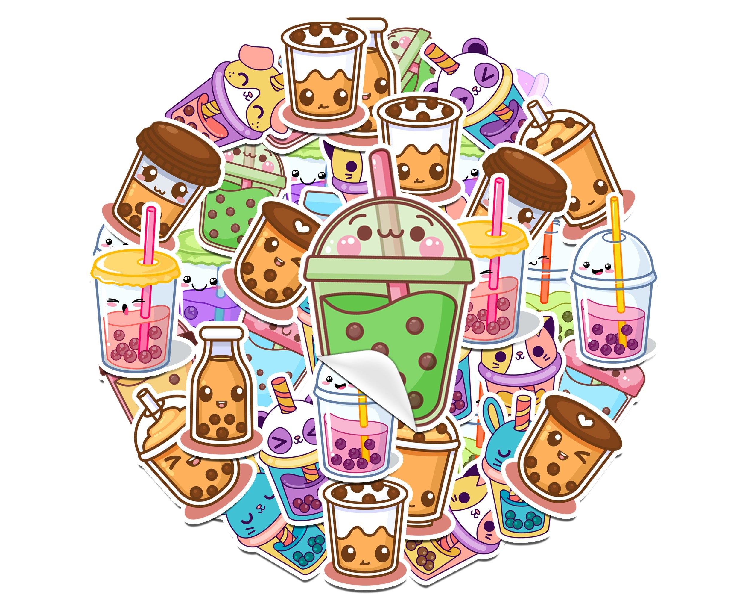 Bubble Tea Sticker Pack Cute Boba Tea Sticker Pack - 25pcs Adorable Bubble Tea Decals ...