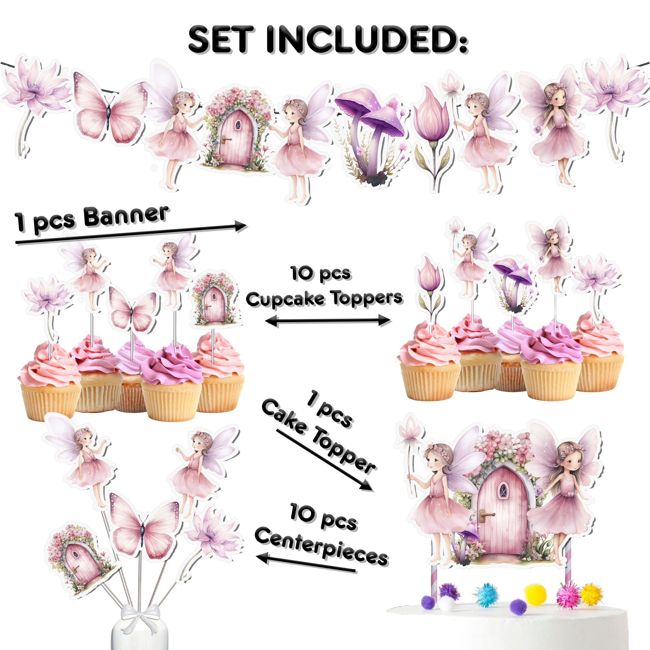 Umoni Fairy Cupcake Toppers 48Pcs Fairy First Birthday