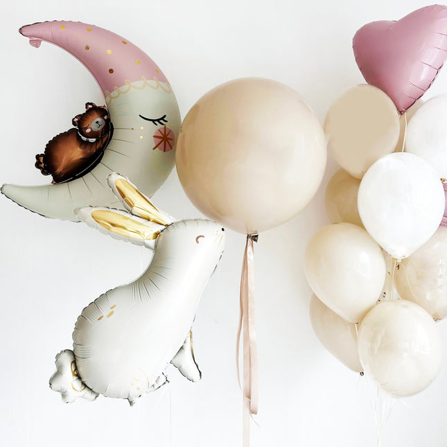 Creamy Dream Balloon Set with Moon and Rabbit - Delicate Decor for Baby Showers & Birthday Celebrations