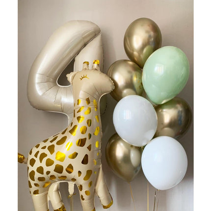 Safari Elegance Giraffe and Gold Balloons Set - Ideal for Themed Birthday Parties