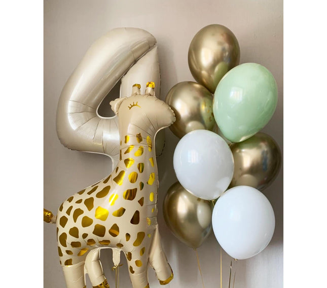 Safari Elegance Giraffe and Gold Balloons Set - Ideal for Themed Birthday Parties