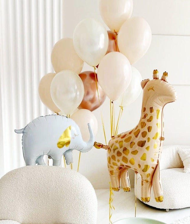 Adorable Pastel Giraffe Balloon Set for Birthday Party or Baby Shower - Soft Tones and Golden Accents