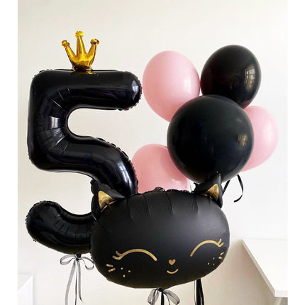 Majestic Black Cat Balloon Set with Crown - Perfect for Chic Birthday Parties