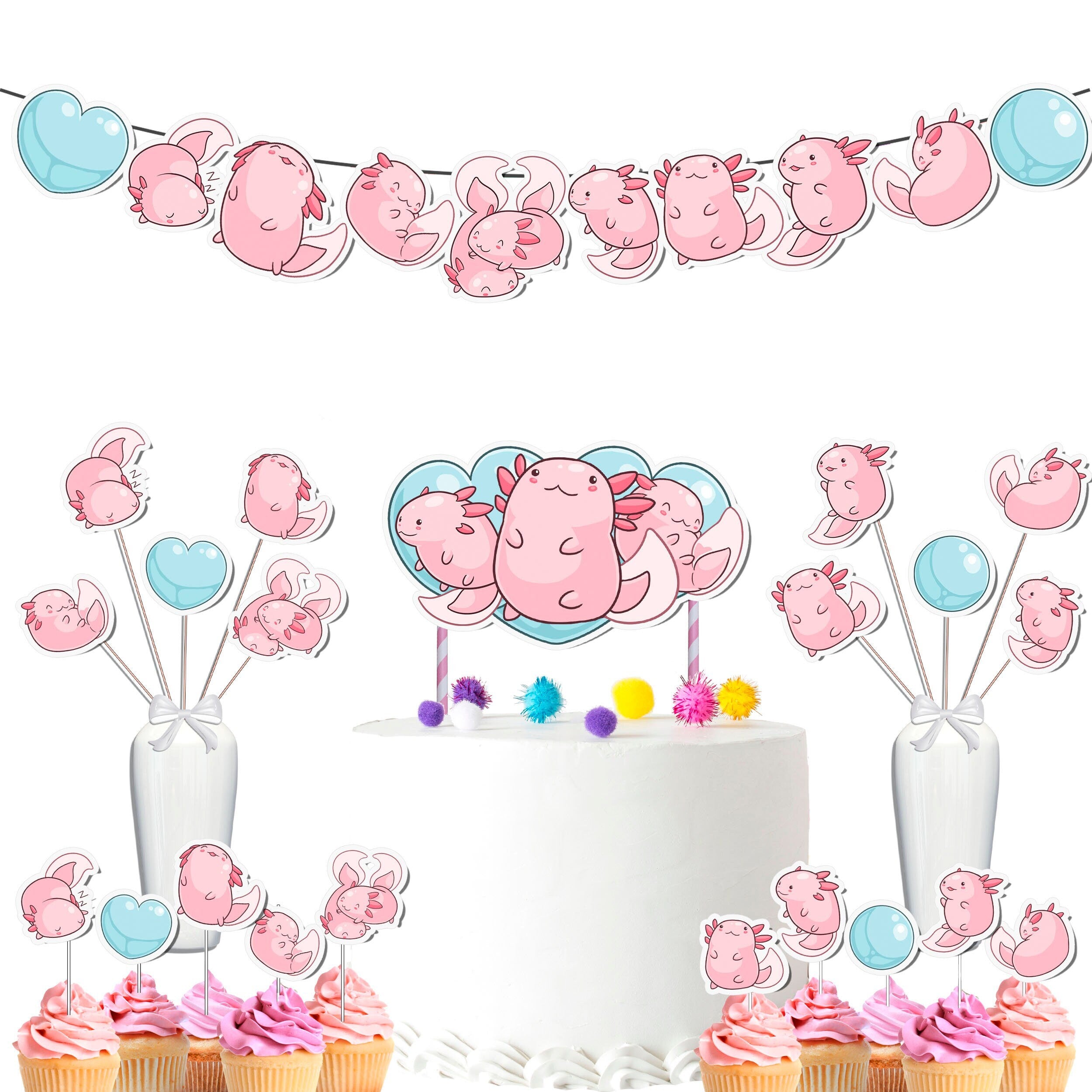 Cute Axolotl Baby Shower & Birthday Party Decor Set