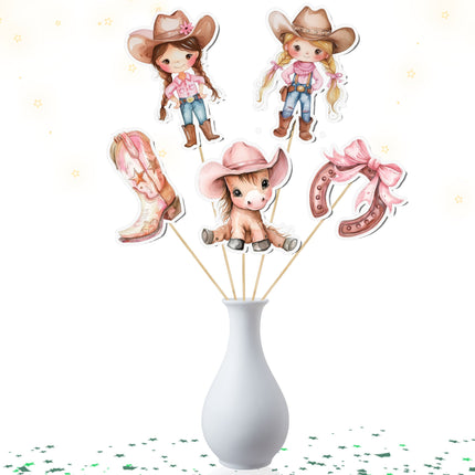 5 Pcs Delightful Pink Cowgirl Table Centerpieces - Ideal for Baby Showers & Western-Themed Birthday Parties