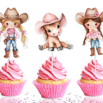 10 Pcs Adorable Pink Cowgirl Cupcake Toppers - Perfect for Western-Themed Baby Showers & Birthday Parties