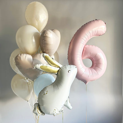 Charming Pastel Cream Balloon Set with Cat & Rabbit for Birthday Party - Whimsical Decor