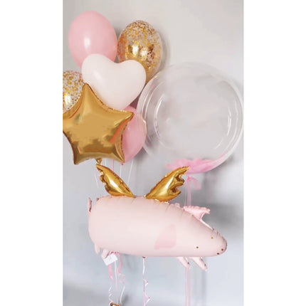 Flying Pig Balloon Ensemble - Pink and Gold Set for Parties and Showers