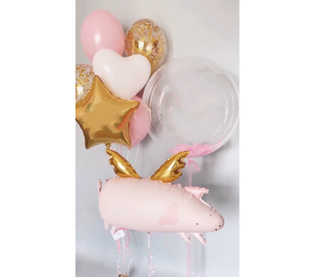Flying Pig Balloon Ensemble - Pink and Gold Set for Parties and Showers