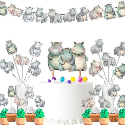 Charming Hippo Baby Shower & Birthday Decor Set