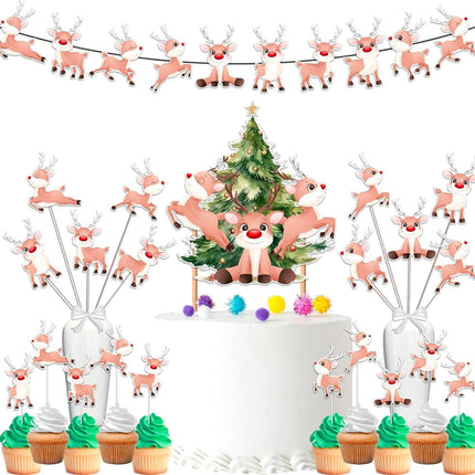 Jolly Red-Nosed Reindeer Birthday Party Decor Set