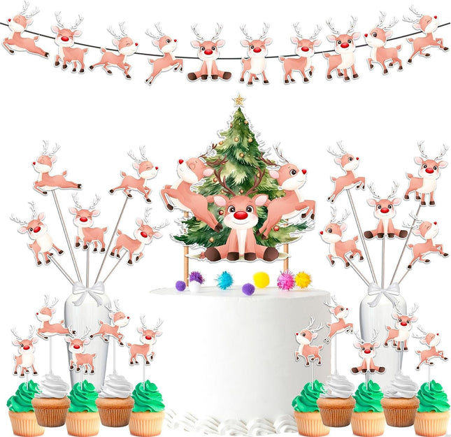 Jolly Red-Nosed Reindeer Birthday Party Decor Set