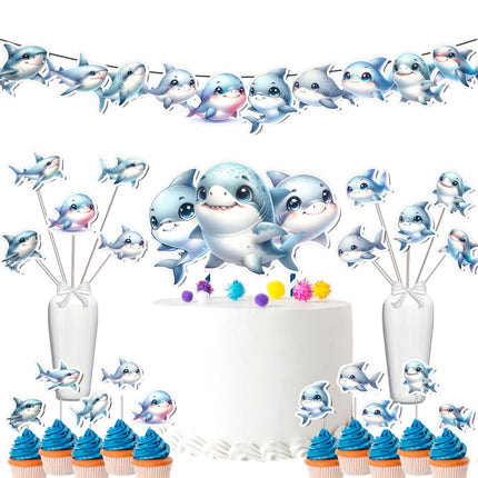 Splashy Shark Party Decor Set for Birthday and Baby Shower