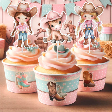 10 Pcs Adorable Pink Cowgirl Cupcake Toppers - Perfect for Western-Themed Baby Showers & Birthday Parties