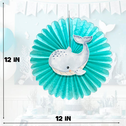 5 Pcs Ocean Pastel Tissue Hanging Fans Set, 12-Inch, Perfect for Underwater-Themed Celebrations & Baby Showers
