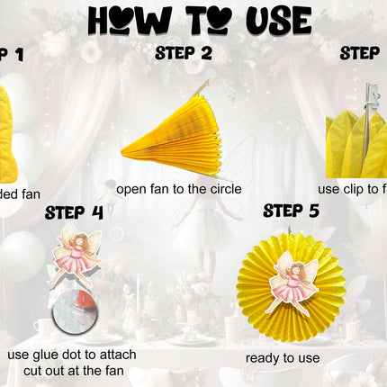 5 Pcs Fairy Pastel Tissue Hanging Fans Set, 12-Inch, Perfect for Magical Fairy-Themed Birthday Parties & Baby Showers
