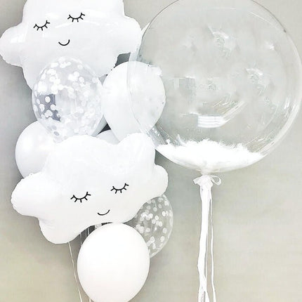 Serene Clouds & Clear Balloon Bouquet - Dreamy White Decor for Baby Showers and Birthdays