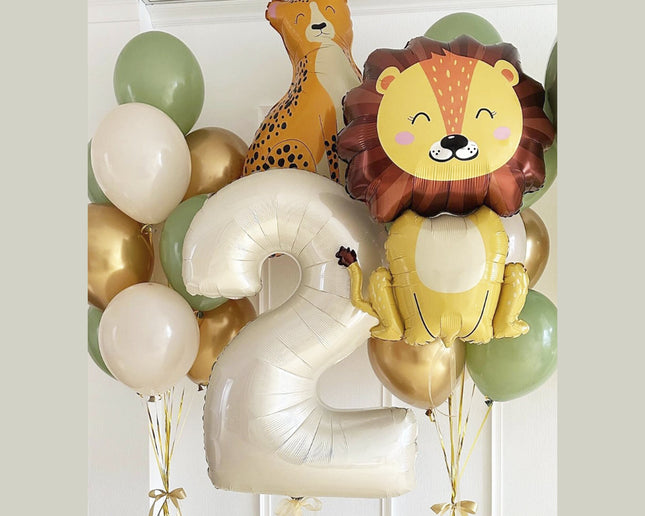 Jungle Jubilee Balloon Set - Lion & Leopard with Gold Accents for Birthday Celebrations