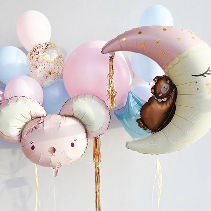 Pastel Moon and Mouse Balloon Set - Perfect for Baby Showers and Birthday Parties - Soft Colors, Adorable Design