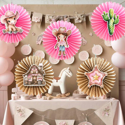 5 Pcs Cowgirl Tissue Hanging Fans Set, 12-Inch, Perfect for Western-Themed Birthday Parties & Baby Showers