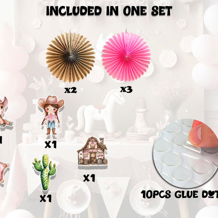 5 Pcs Cowgirl Tissue Hanging Fans Set, 12-Inch, Perfect for Western-Themed Birthday Parties & Baby Showers
