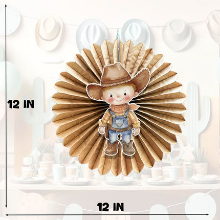 5 Pcs Cowboy Tissue Hanging Fans Set, 12-Inch, Ideal for Western-Themed Birthday Parties & Baby Showers