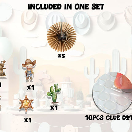 5 Pcs Cowboy Tissue Hanging Fans Set, 12-Inch, Ideal for Western-Themed Birthday Parties & Baby Showers