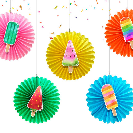5 Pcs Ice Cream Tissue Hanging Fans Set, 12-Inch, Perfect for Sweet Treats-Themed Birthday Parties & Baby Showers