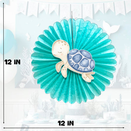 5 Pcs Ocean Pastel Tissue Hanging Fans Set, 12-Inch, Ideal for Sea-Themed Birthday Parties & Baby Showers