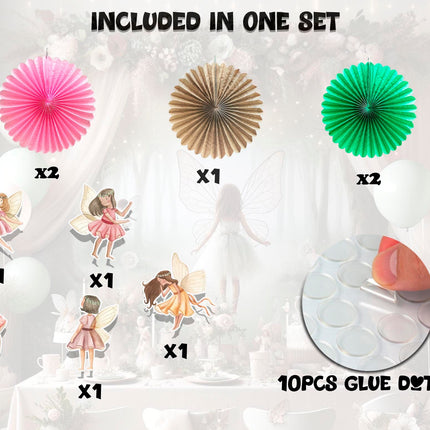 5 Pcs Fairy Pastel Tissue Hanging Fans Set, 12-Inch, Perfect for Magical Fairy-Themed Birthday Parties & Baby Showers