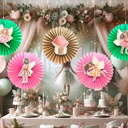 5 Pcs Fairy Pastel Tissue Hanging Fans Set, 12-Inch, Perfect for Magical Fairy-Themed Birthday Parties & Baby Showers
