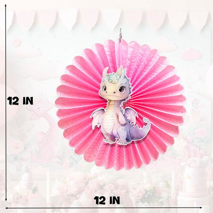 5 Pcs Pink Dragons Tissue Hanging Fans Set, 12-Inch, Perfect for Fantasy-Themed Birthday Parties & Baby Showers