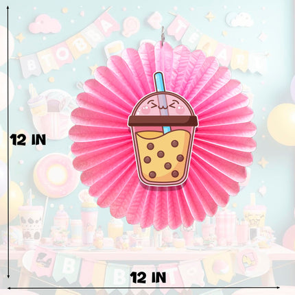 5 Pcs Boba Milk Tea Tissue Hanging Fans Set, 12-Inch, Perfect for Tea Party Birthday Celebrations & Baby Showers