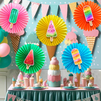 5 Pcs Ice Cream Tissue Hanging Fans Set, 12-Inch, Perfect for Sweet Treats-Themed Birthday Parties & Baby Showers