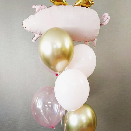 Flying Pig Balloon Ensemble - Pink and Gold Set for Parties and Showers