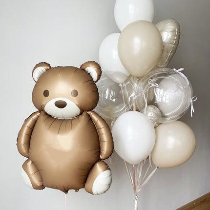Bear & Elegant Neutral Balloon Bouquet | Perfect for Baby Showers and Birthday Parties