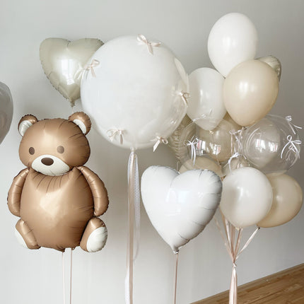 Bear & Elegant Neutral Balloon Bouquet | Perfect for Baby Showers and Birthday Parties