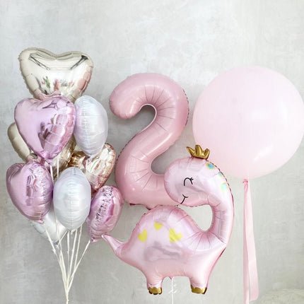 Adorable Pink Balloon Set - Number 2, Heart, and Dino Balloons for Birthday Parties and Celebrations