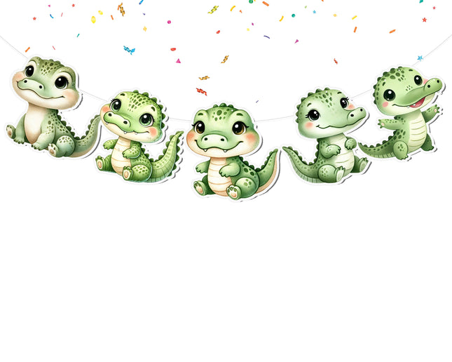 Adorable Crocodile Banner - Cute Jungle Animal Party Garland - Crocodile-Themed Kids Birthday Decor - Reptile Nursery Decoration