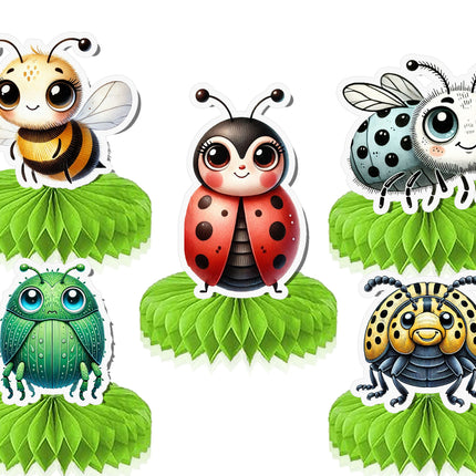 Adorable Bugs Honeycombs - Set of 5 - Ladybug, Bee, and Bug Party Decorations - Garden Theme Decor