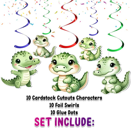 Adorable Crocodile Party Streamers - Set of 10 | Cute Swamp Themed Decorations for Kids Birthday Parties