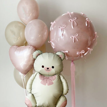 Charming Pastel Balloon Set with Cute White Bear - Ideal for Baby Showers and Birthday Decorations