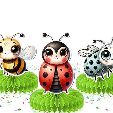 Adorable Bugs Honeycombs - Set of 5 - Ladybug, Bee, and Bug Party Decorations - Garden Theme Decor