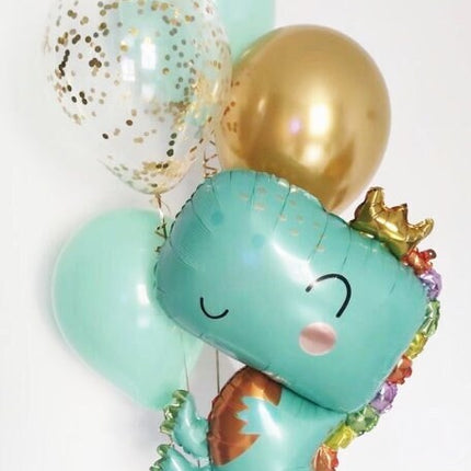 Charming Dinosaur Foil Balloon Set with Pastel and Gold Accents - Perfect for Themed Parties and Celebrations