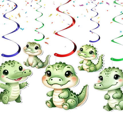 Adorable Crocodile Party Streamers - Set of 10 | Cute Swamp Themed Decorations for Kids Birthday Parties