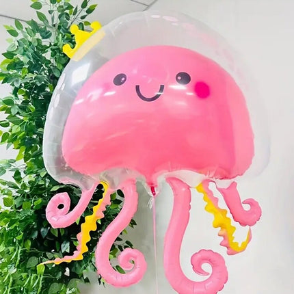 3-Piece Cute Double-Layer Bubble Crown Jellyfish Balloon Set - Colorful and Whimsical Decor for Parties