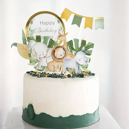 Safari Jungle Animal Cake Topper Set for Kids Birthday - Tropical Themed Party Decorations