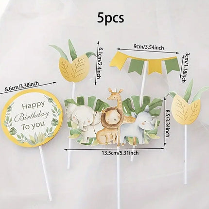 Safari Jungle Animal Cake Topper Set for Kids Birthday - Tropical Themed Party Decorations