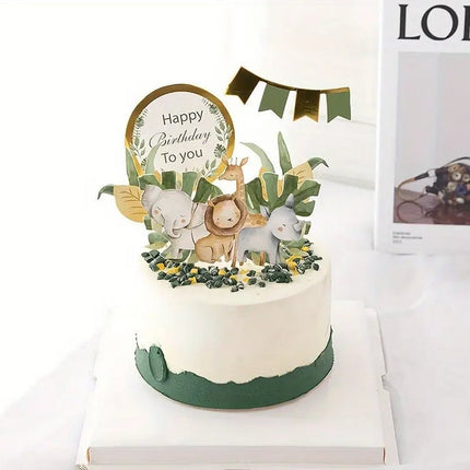 Safari Jungle Animal Cake Topper Set for Kids Birthday - Tropical Themed Party Decorations