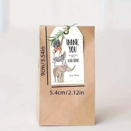 Set of 10 Jungle Animal Thank You Tags - Safari Party Favor Tags with Giraffe, Elephant, Zebra - Kids Birthday Party Decorations